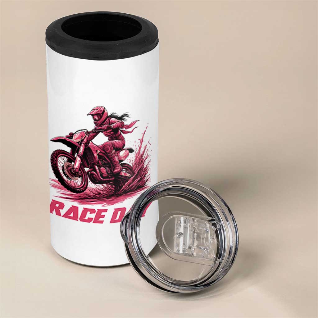 Dirt Bike Girl 4 in 1 Can Cooler Tumbler Motocross Racing Women