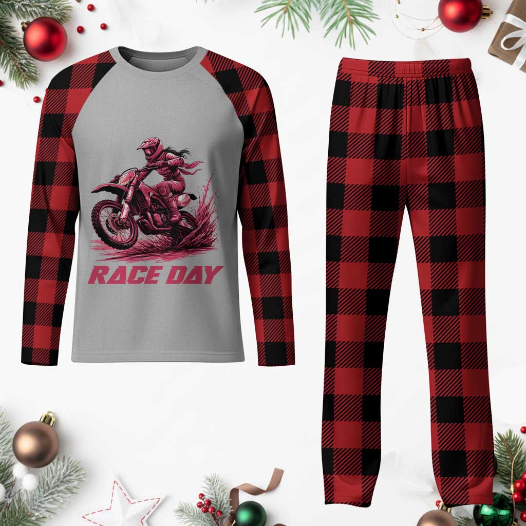Dirt Bike Girl Plaid Pajama Set Motocross Racing Women - Wonder Print Shop