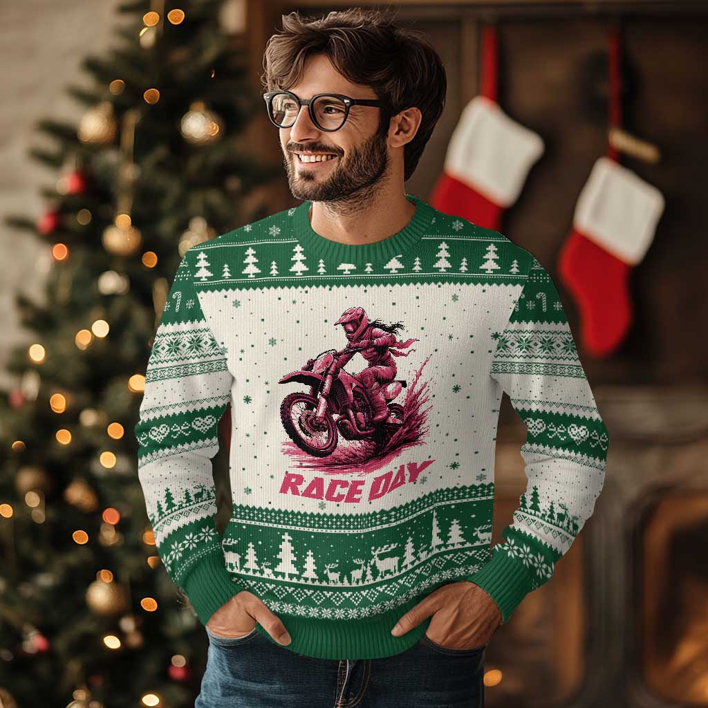 Dirt Bike Girl Ugly Christmas Sweater Motocross Racing Women - Wonder Print Shop