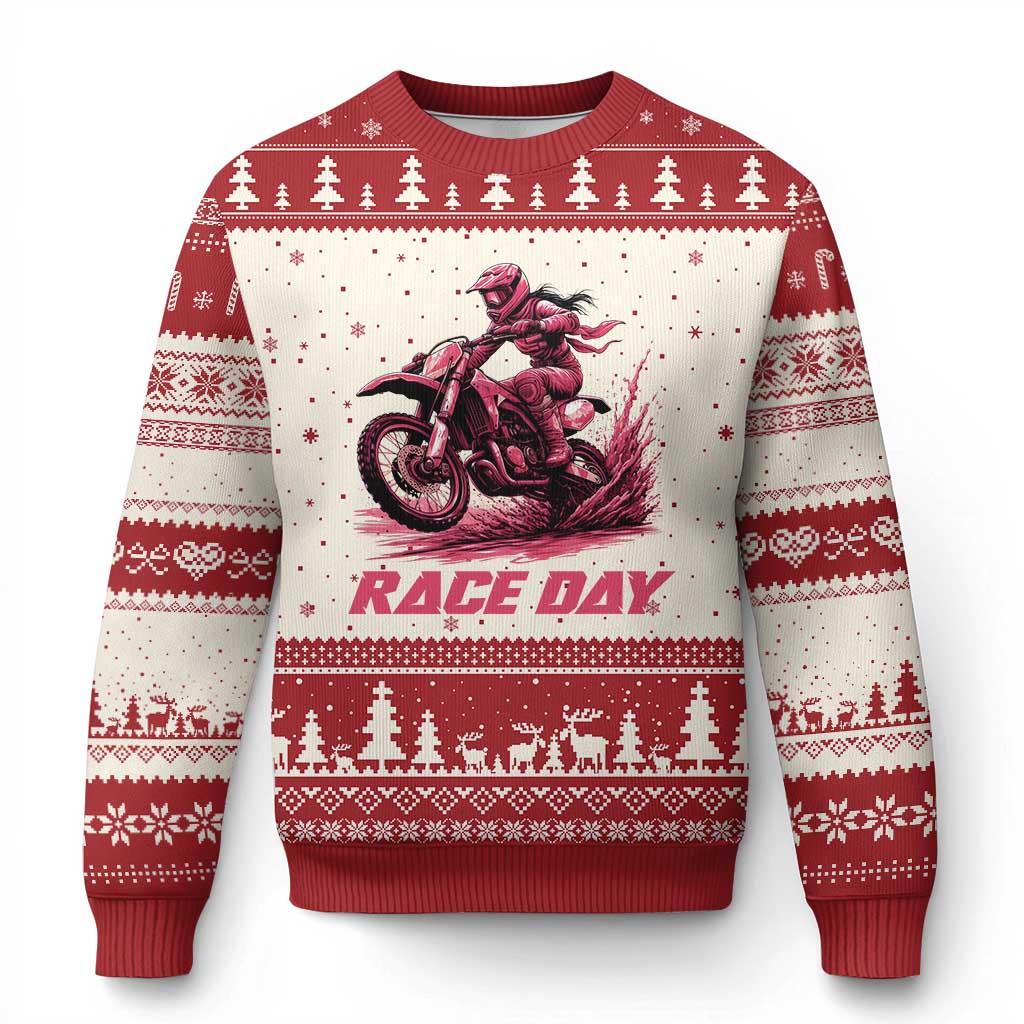 Dirt Bike Girl Ugly Christmas Sweater Motocross Racing Women - Wonder Print Shop