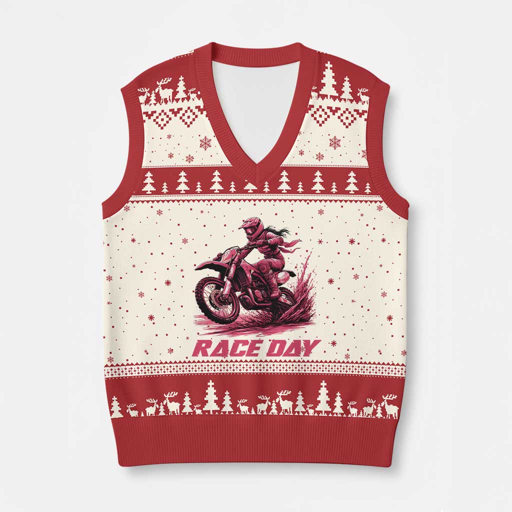 Dirt Bike Girl V-Neck Knit Sweater Vest Motocross Racing Women - Wonder Print Shop