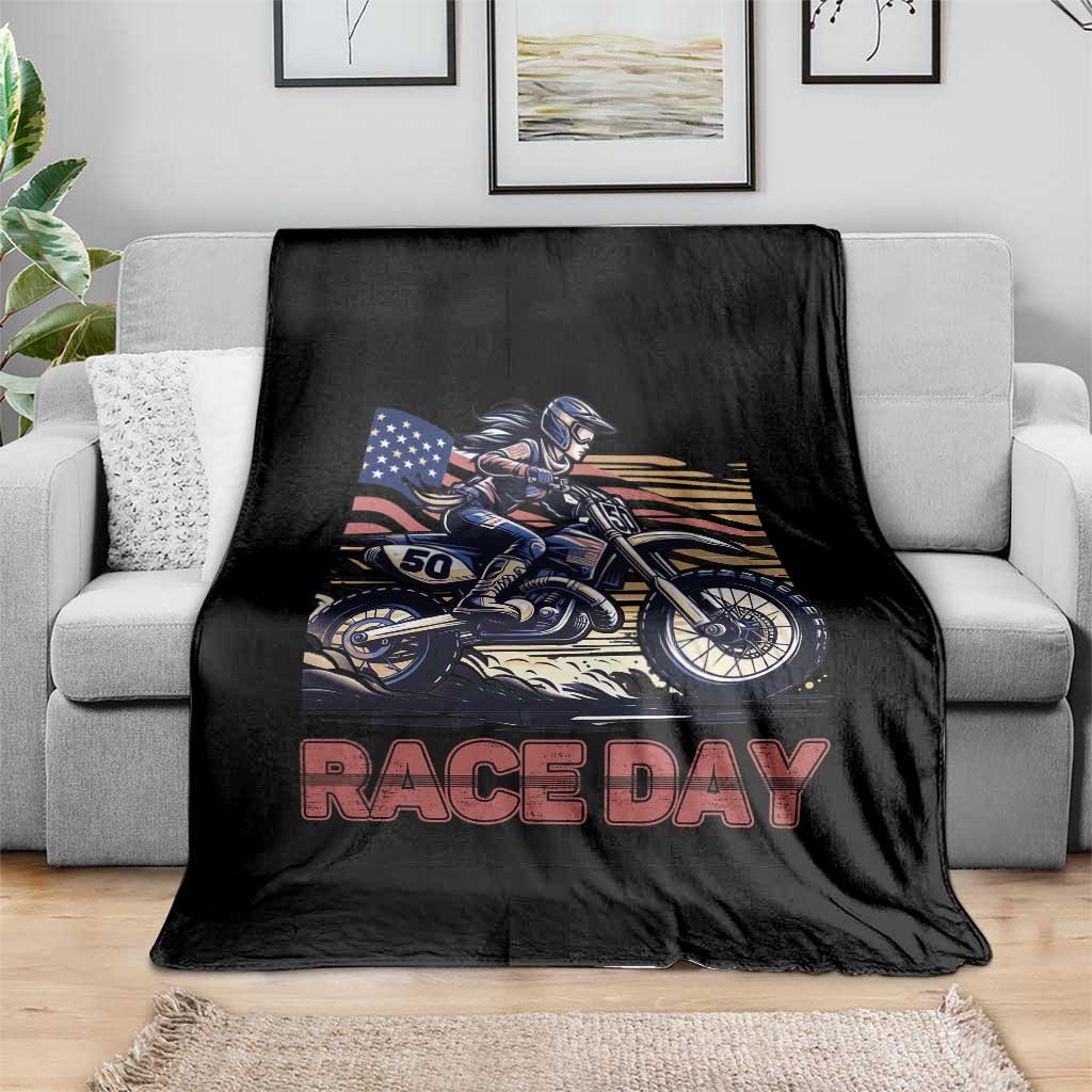 Dirt Bike Girl Throw Blanket Patriotic Motocross American Flag Racing - Wonder Print Shop
