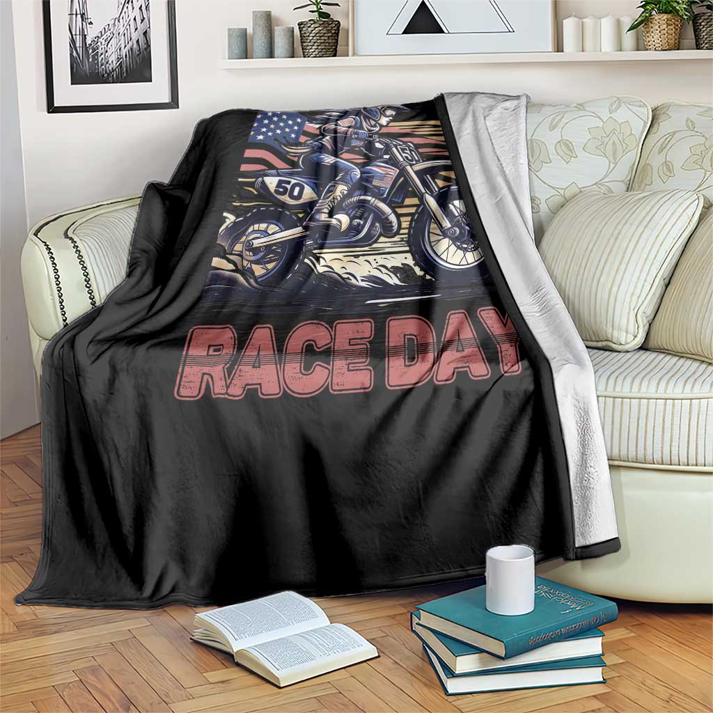 Dirt Bike Girl Throw Blanket Patriotic Motocross American Flag Racing - Wonder Print Shop