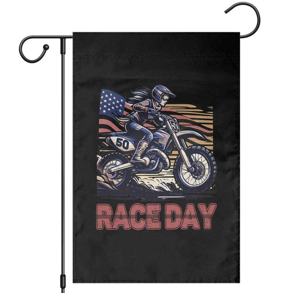 Dirt Bike Girl Garden Flag Patriotic Motocross American Flag Racing - Wonder Print Shop