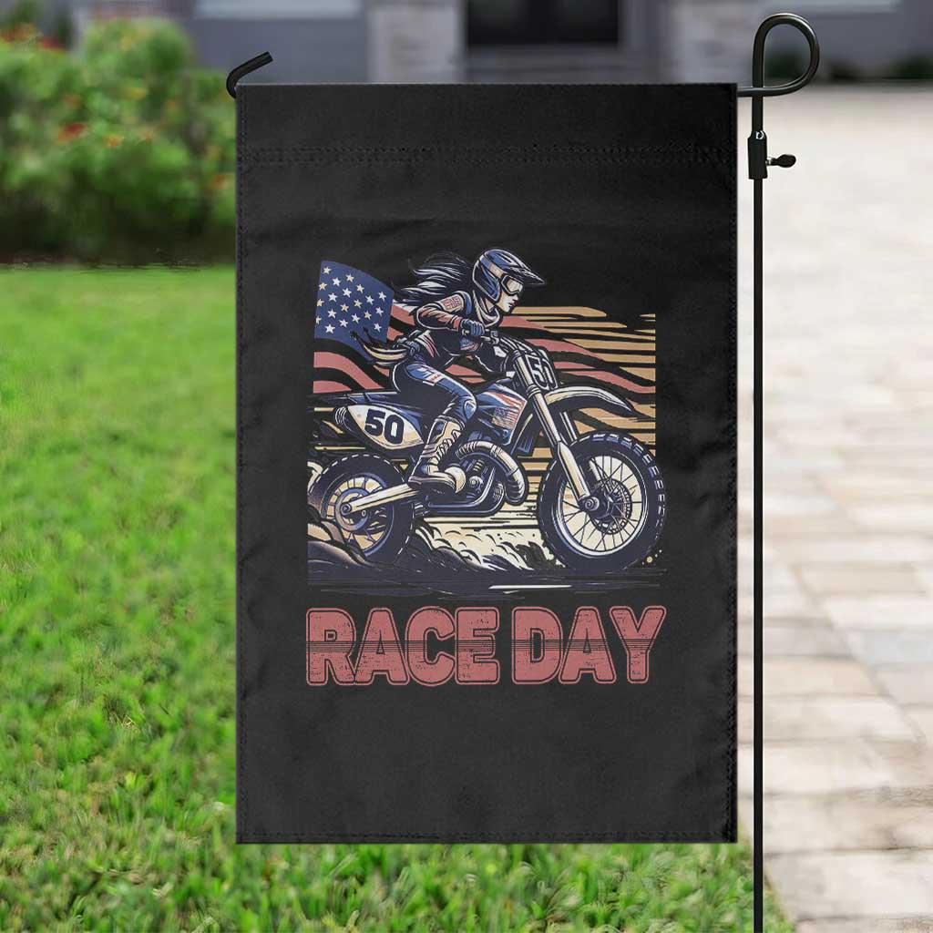 Dirt Bike Girl Garden Flag Patriotic Motocross American Flag Racing - Wonder Print Shop