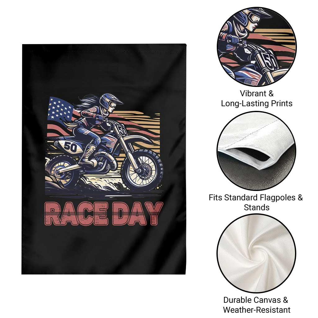 Dirt Bike Girl Garden Flag Patriotic Motocross American Flag Racing - Wonder Print Shop