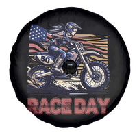 Dirt Bike Girl Spare Tire Cover Patriotic Motocross American Flag Racing - Wonder Print Shop