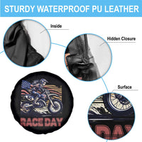 Dirt Bike Girl Spare Tire Cover Patriotic Motocross American Flag Racing - Wonder Print Shop
