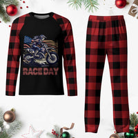 Dirt Bike Girl Plaid Pajama Set Patriotic Motocross American Flag Racing - Wonder Print Shop
