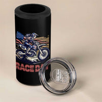 Dirt Bike Girl 4 in 1 Can Cooler Tumbler Patriotic Motocross American Flag Racing