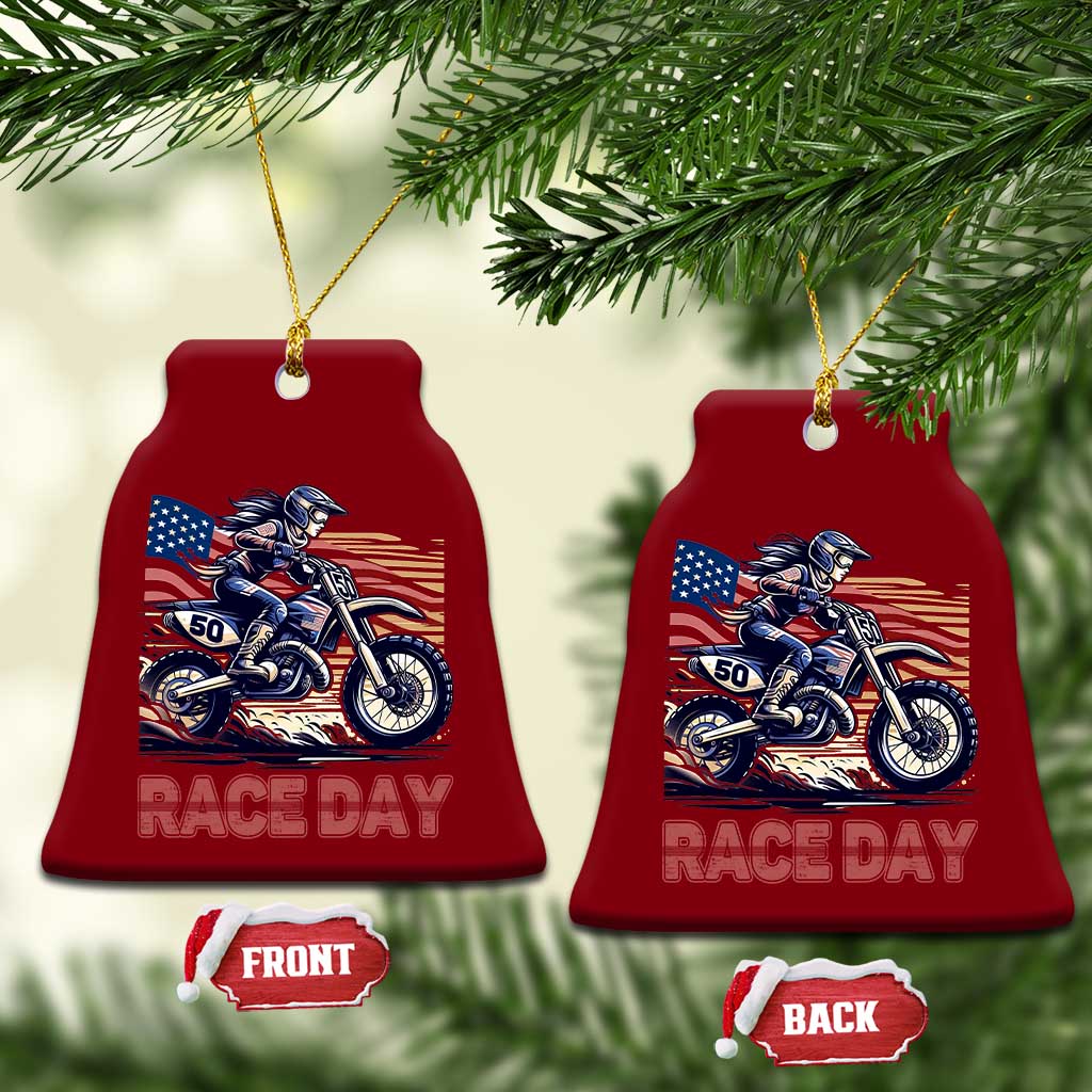 Dirt Bike Girl Ceramic Ornament Patriotic Motocross American Flag Racing - Wonder Print Shop