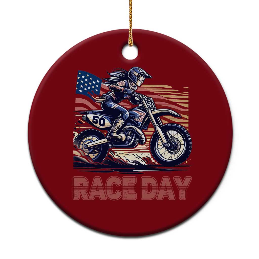 Dirt Bike Girl Ceramic Ornament Patriotic Motocross American Flag Racing - Wonder Print Shop