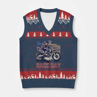 Dirt Bike Girl V-Neck Knit Sweater Vest Patriotic Motocross American Flag Racing - Wonder Print Shop