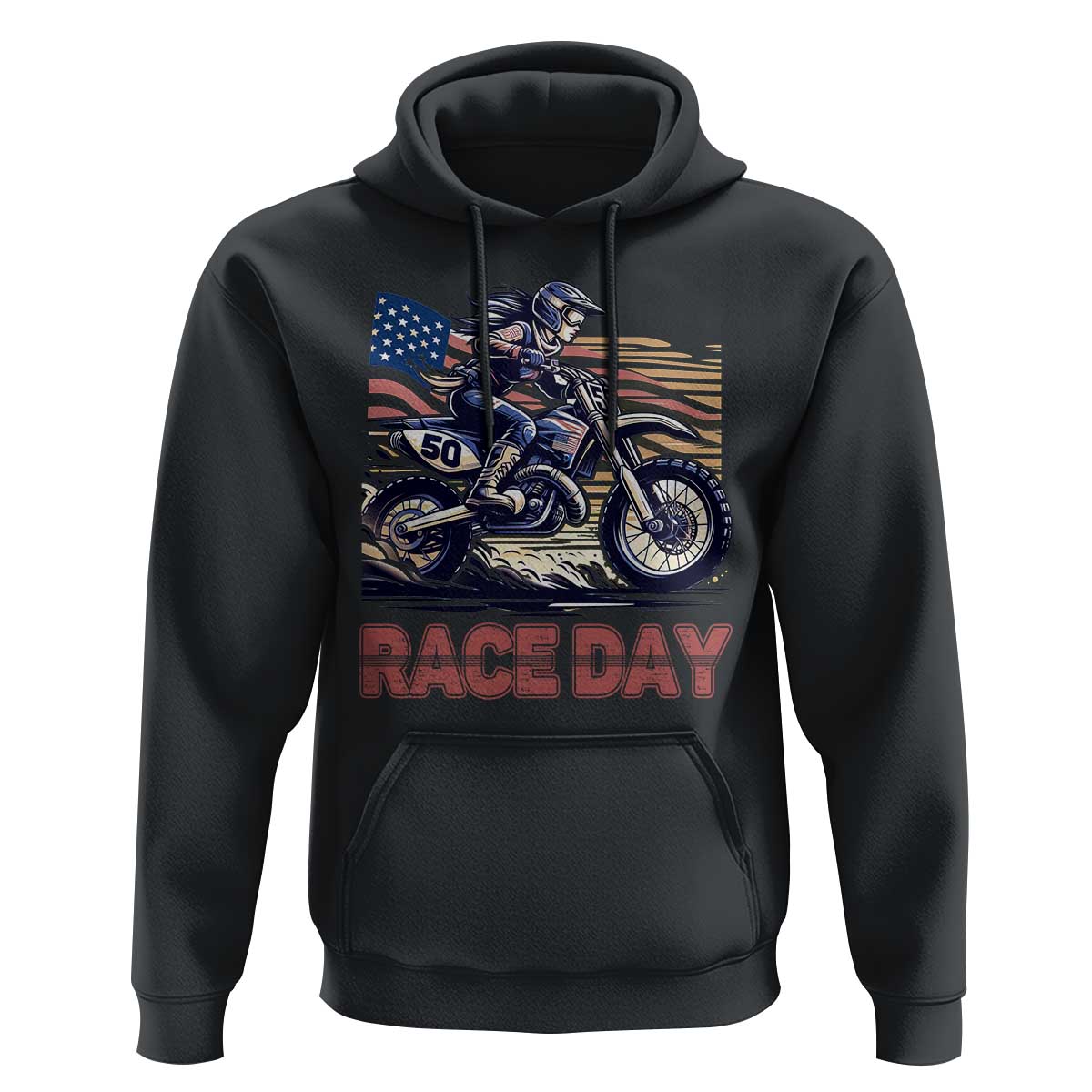 Dirt Bike Girl Hoodie Patriotic Motocross American Flag Racing - Wonder Print Shop