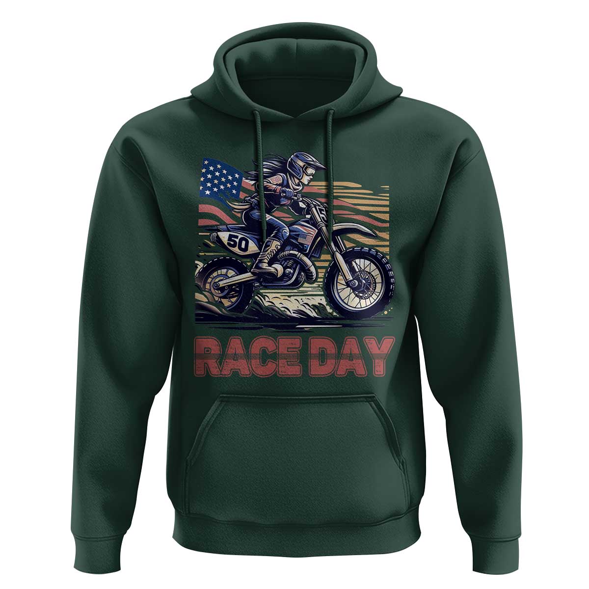 Dirt Bike Girl Hoodie Patriotic Motocross American Flag Racing - Wonder Print Shop