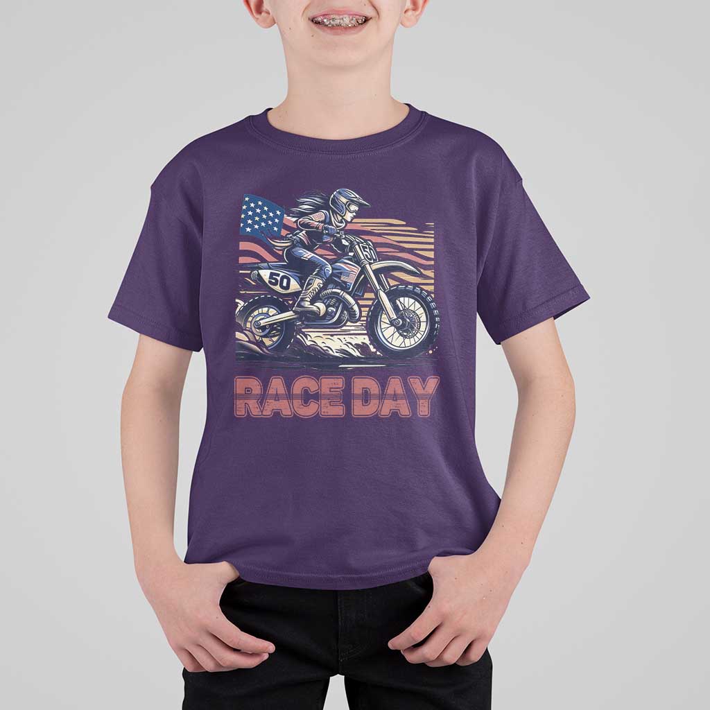 Dirt Bike Girl T Shirt For Kid Patriotic Motocross American Flag Racing - Wonder Print Shop