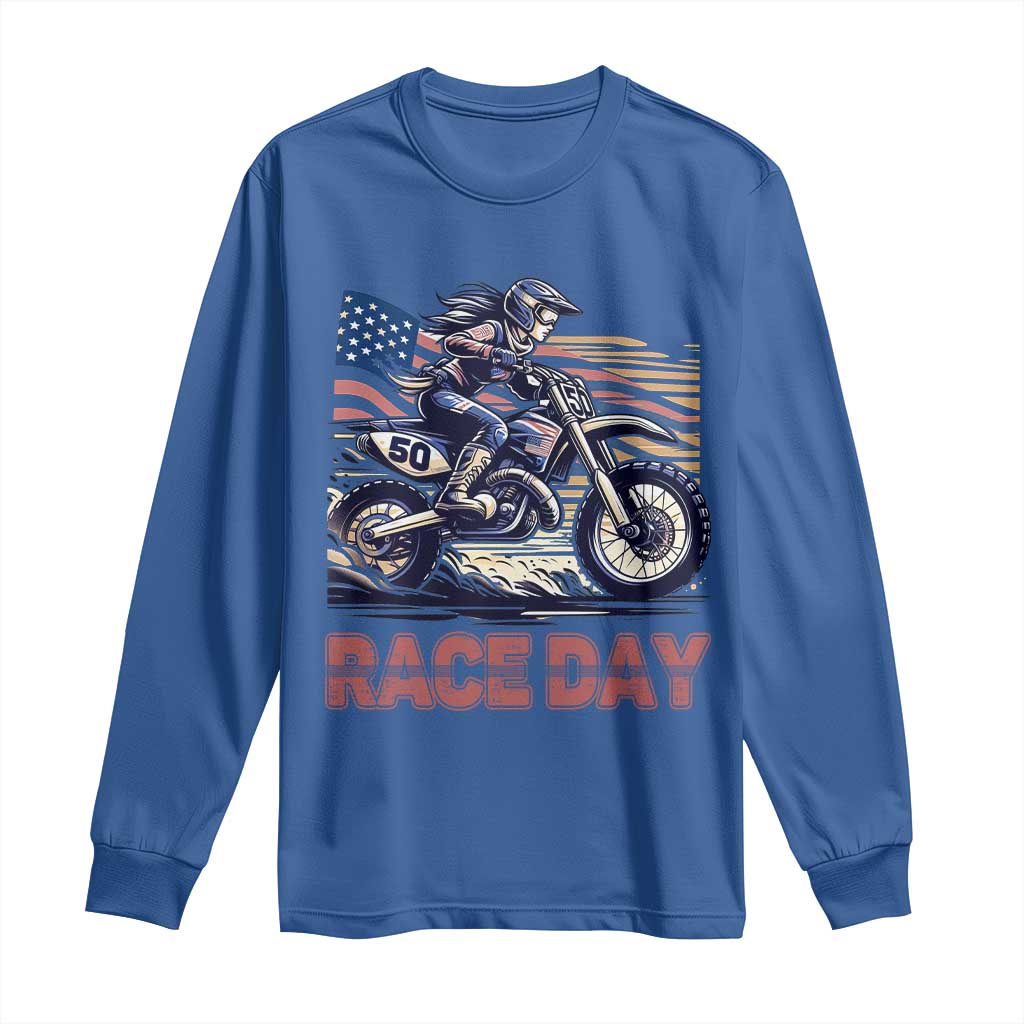 Dirt Bike Girl Long Sleeve Shirt Patriotic Motocross American Flag Racing - Wonder Print Shop