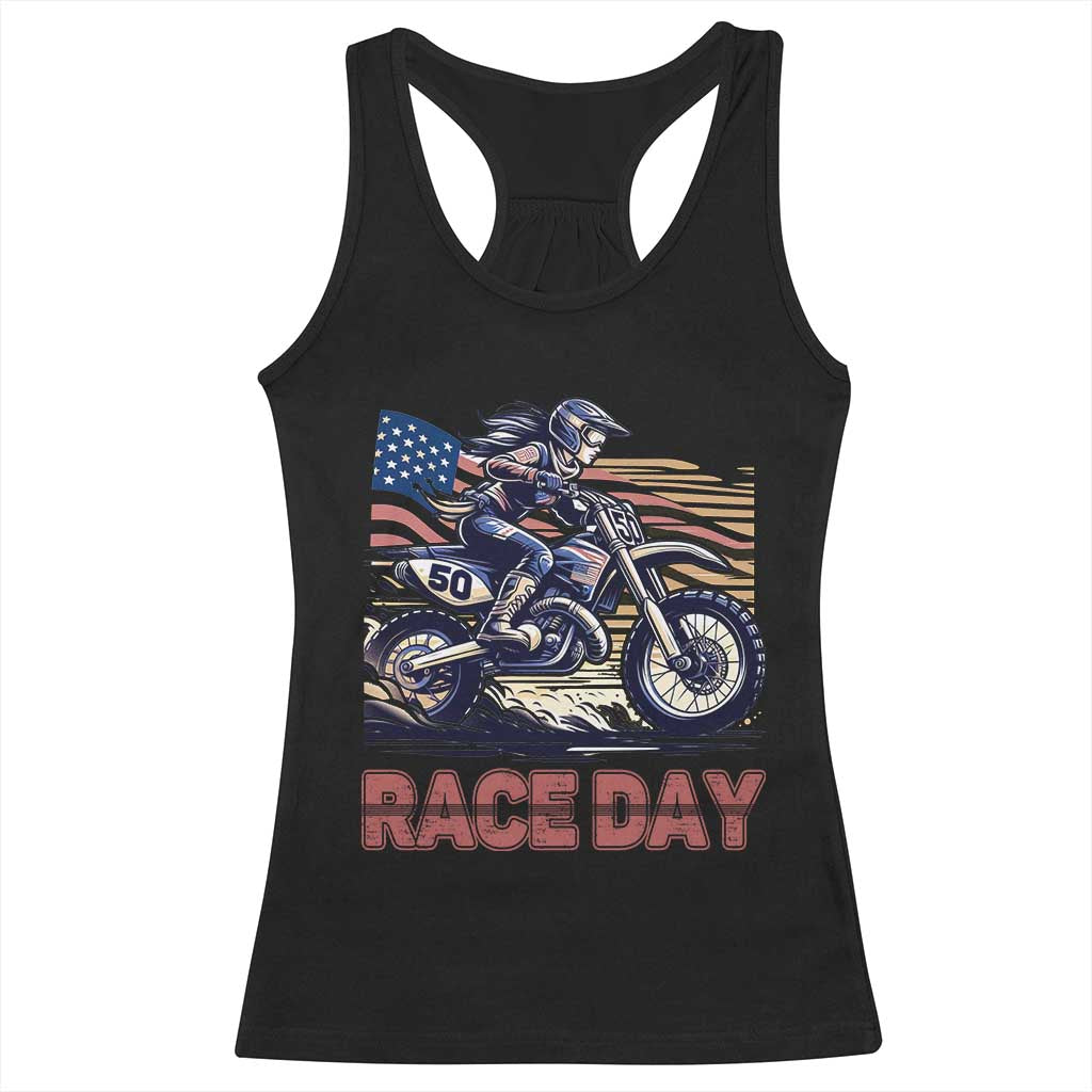 Dirt Bike Girl Racerback Tank Top Patriotic Motocross American Flag Racing - Wonder Print Shop