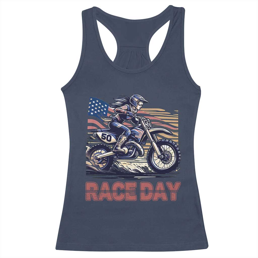 Dirt Bike Girl Racerback Tank Top Patriotic Motocross American Flag Racing - Wonder Print Shop