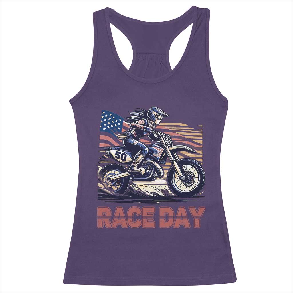 Dirt Bike Girl Racerback Tank Top Patriotic Motocross American Flag Racing - Wonder Print Shop