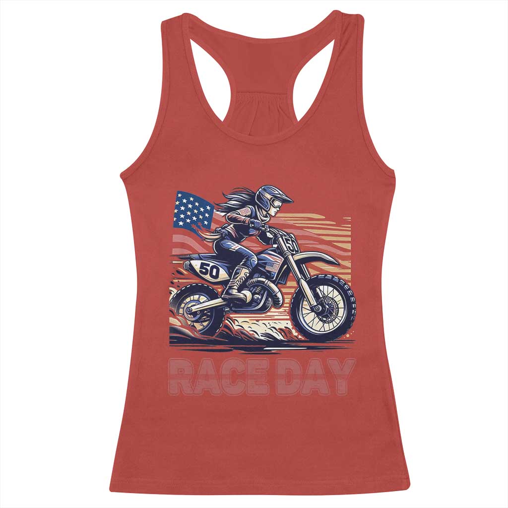 Dirt Bike Girl Racerback Tank Top Patriotic Motocross American Flag Racing - Wonder Print Shop