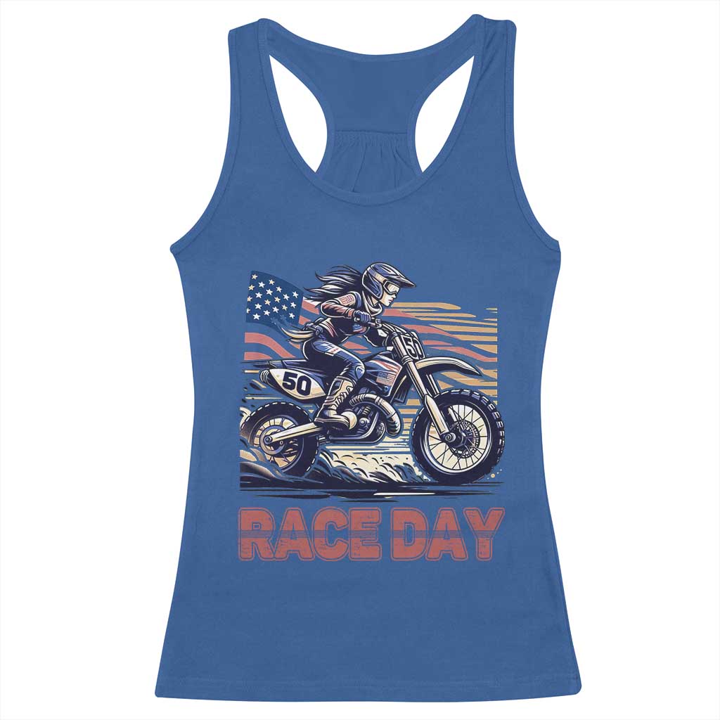 Dirt Bike Girl Racerback Tank Top Patriotic Motocross American Flag Racing - Wonder Print Shop