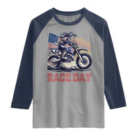 Dirt Bike Girl Raglan Shirt Patriotic Motocross American Flag Racing - Wonder Print Shop