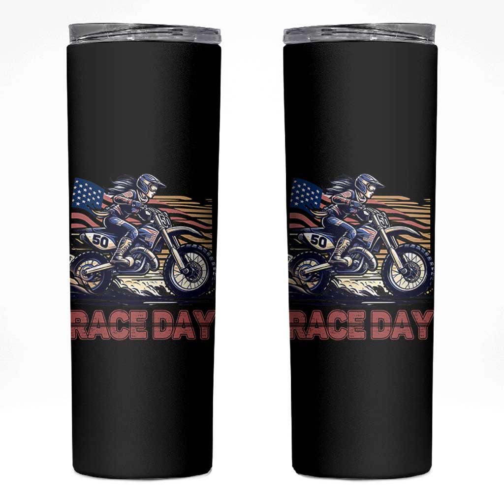Dirt Bike Girl Skinny Tumbler Patriotic Motocross American Flag Racing