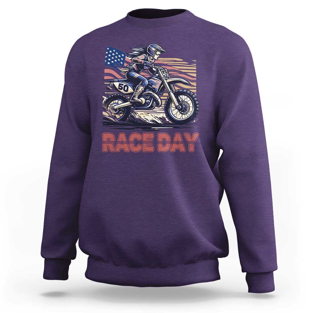Dirt Bike Girl Sweatshirt Patriotic Motocross American Flag Racing - Wonder Print Shop