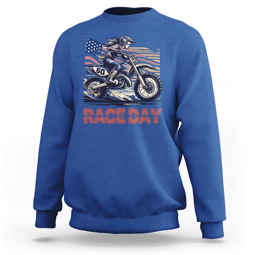 Dirt Bike Girl Sweatshirt Patriotic Motocross American Flag Racing - Wonder Print Shop