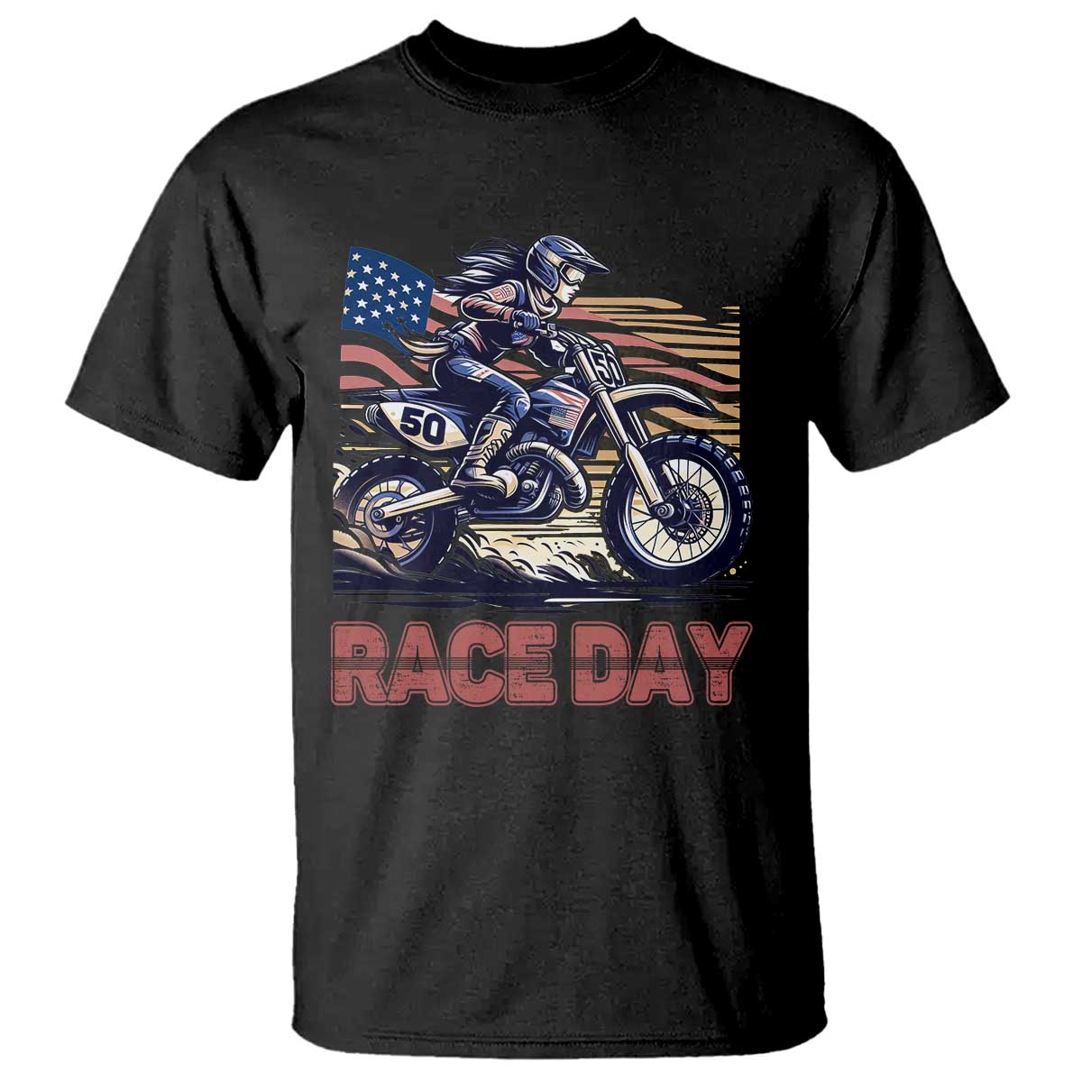 Dirt Bike Girl T Shirt Patriotic Motocross American Flag Racing - Wonder Print Shop