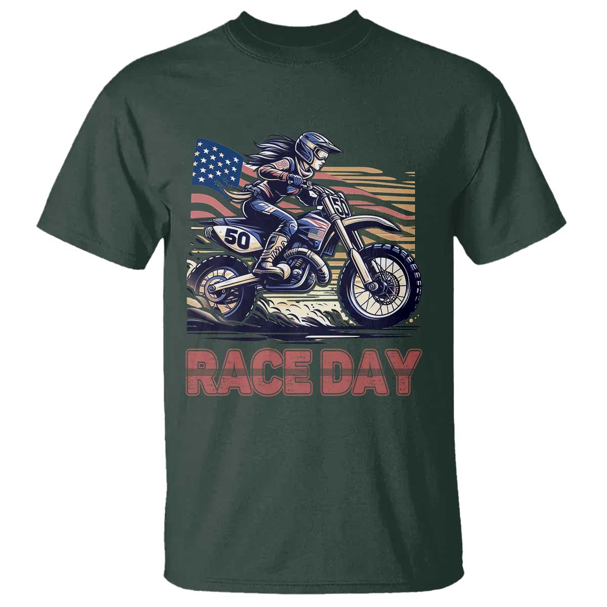 Dirt Bike Girl T Shirt Patriotic Motocross American Flag Racing - Wonder Print Shop