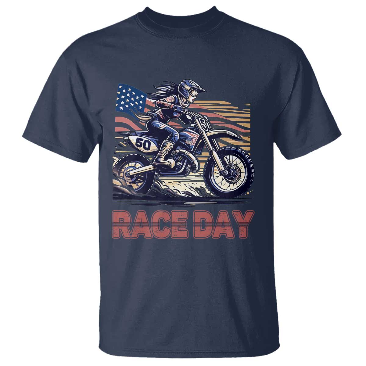 Dirt Bike Girl T Shirt Patriotic Motocross American Flag Racing - Wonder Print Shop
