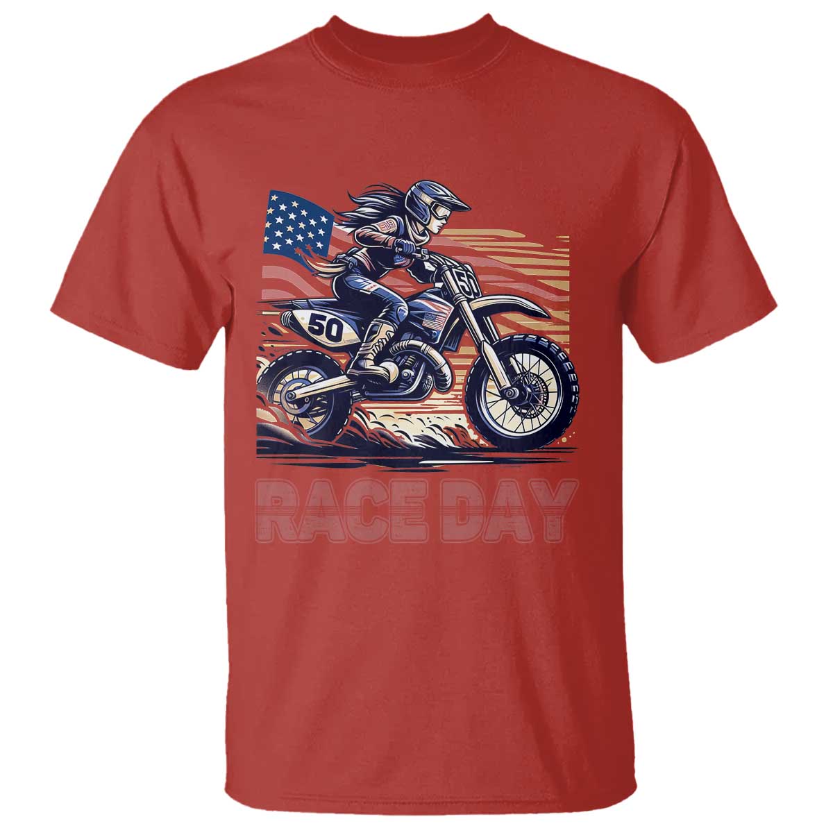Dirt Bike Girl T Shirt Patriotic Motocross American Flag Racing - Wonder Print Shop