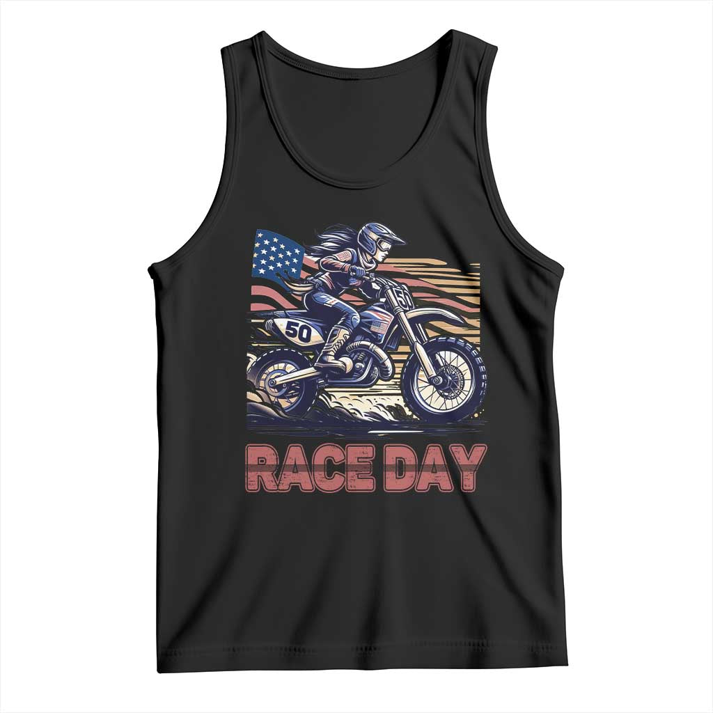 Dirt Bike Girl Tank Top Patriotic Motocross American Flag Racing - Wonder Print Shop