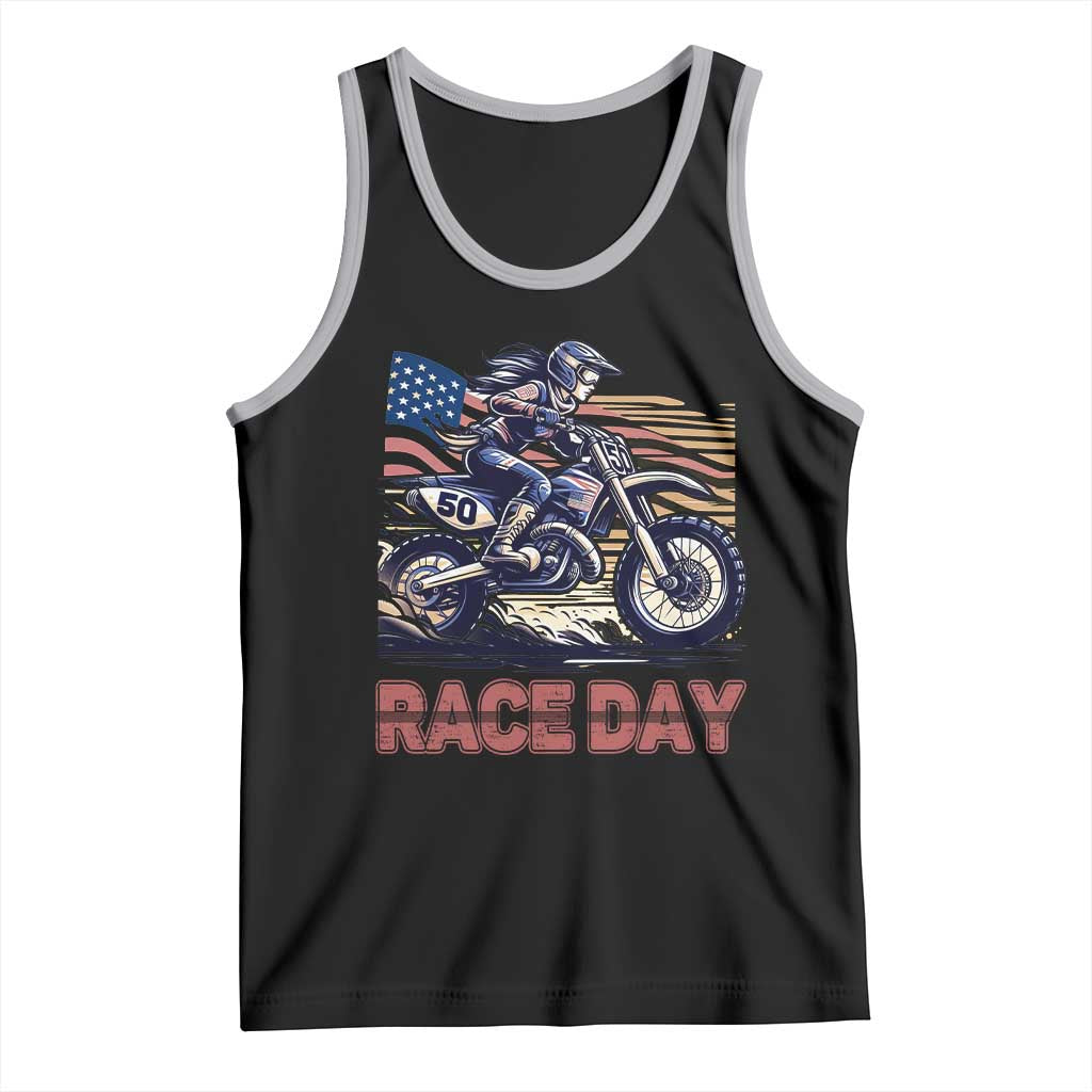 Dirt Bike Girl Tank Top Patriotic Motocross American Flag Racing - Wonder Print Shop