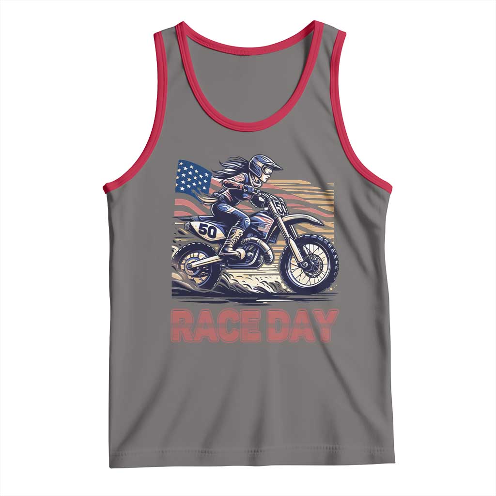 Dirt Bike Girl Tank Top Patriotic Motocross American Flag Racing - Wonder Print Shop