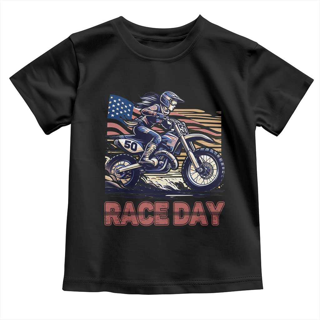 Dirt Bike Girl Toddler T Shirt Patriotic Motocross American Flag Racing - Wonder Print Shop
