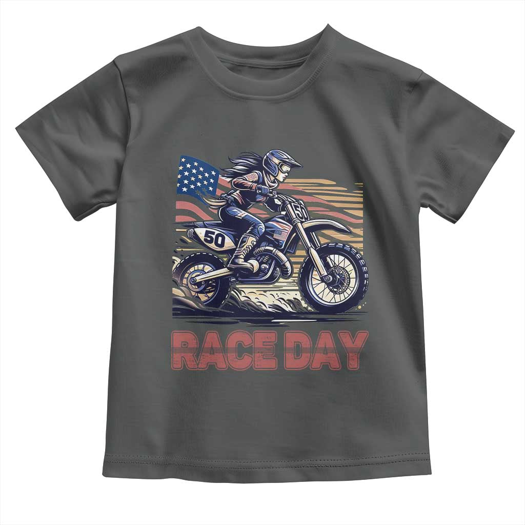 Dirt Bike Girl Toddler T Shirt Patriotic Motocross American Flag Racing - Wonder Print Shop