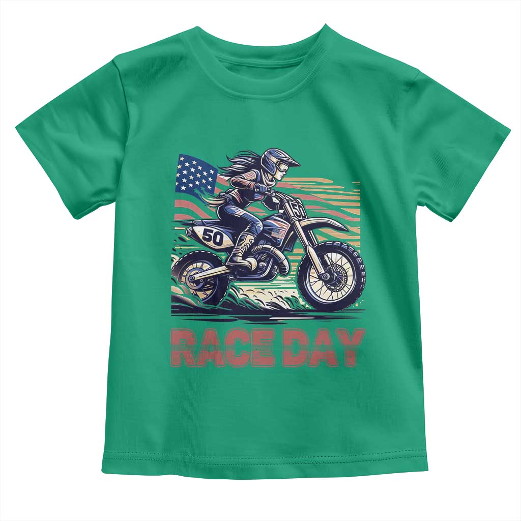 Dirt Bike Girl Toddler T Shirt Patriotic Motocross American Flag Racing - Wonder Print Shop