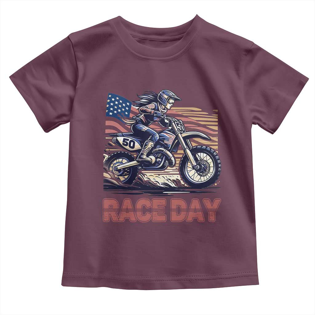 Dirt Bike Girl Toddler T Shirt Patriotic Motocross American Flag Racing - Wonder Print Shop