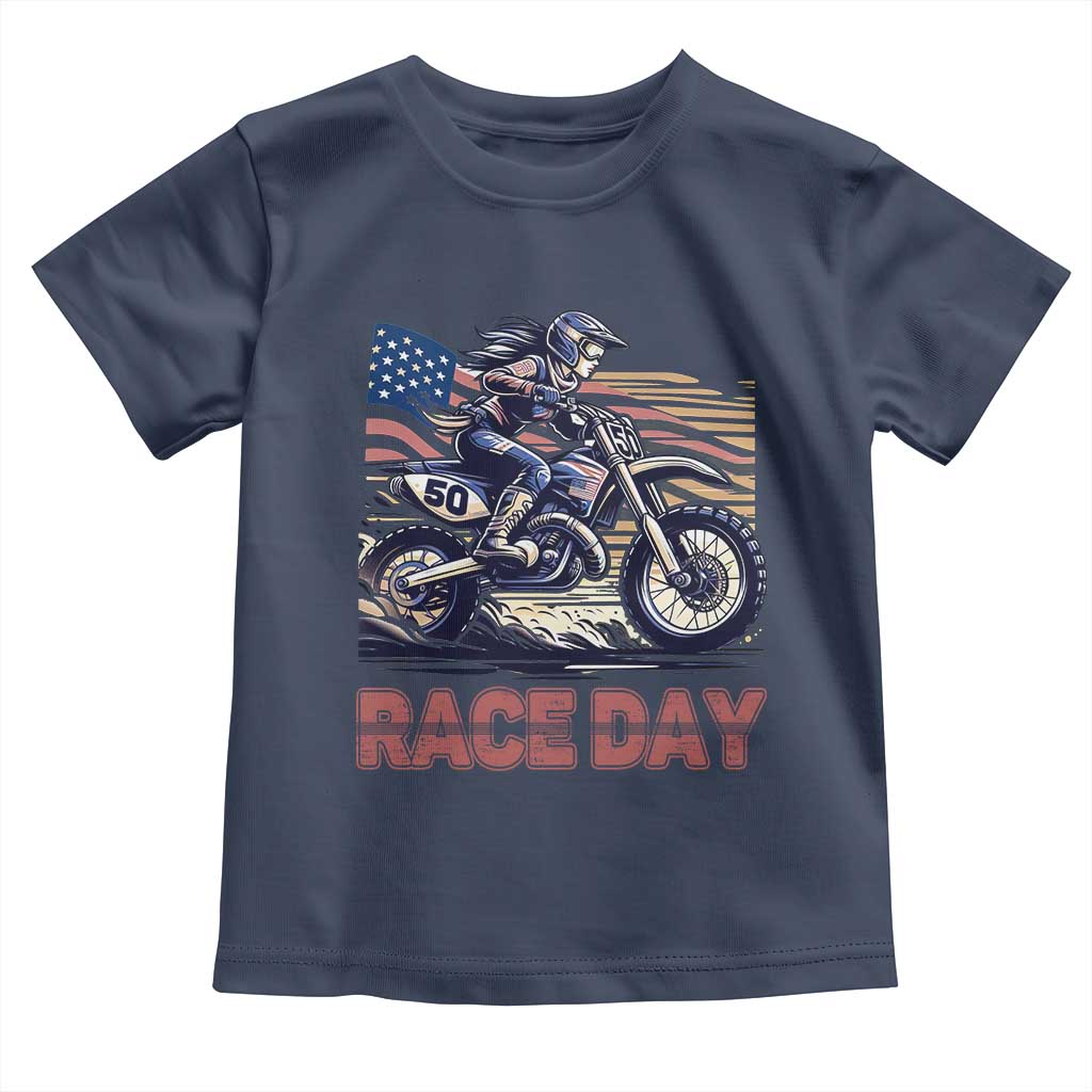 Dirt Bike Girl Toddler T Shirt Patriotic Motocross American Flag Racing - Wonder Print Shop