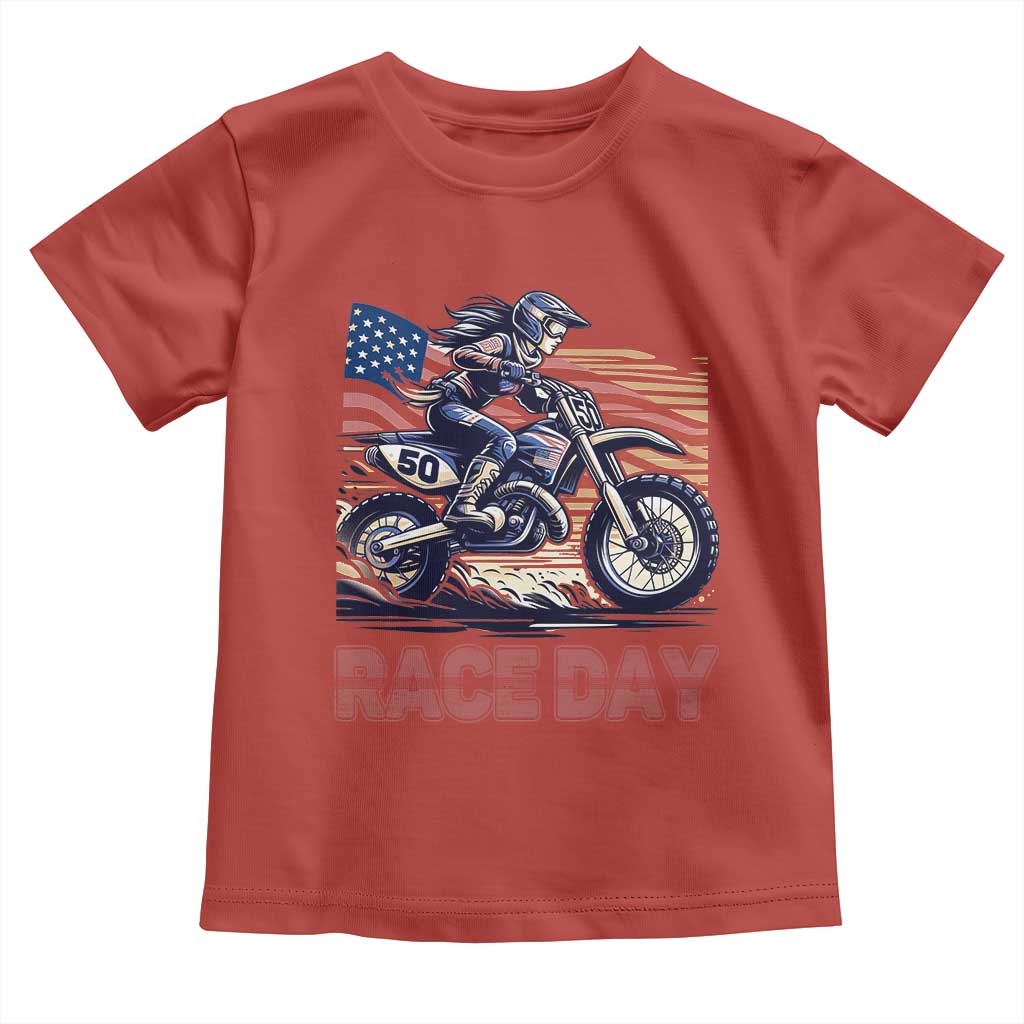 Dirt Bike Girl Toddler T Shirt Patriotic Motocross American Flag Racing - Wonder Print Shop