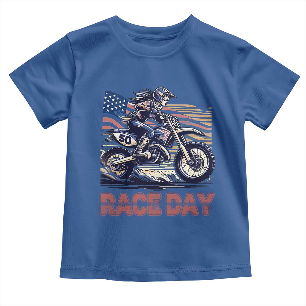 Dirt Bike Girl Toddler T Shirt Patriotic Motocross American Flag Racing - Wonder Print Shop