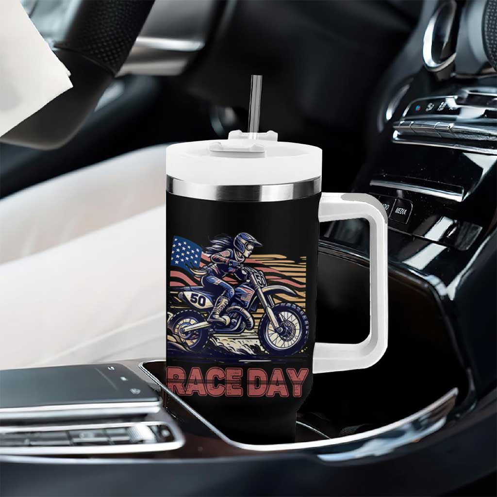 Dirt Bike Girl Tumbler With Handle Patriotic Motocross American Flag Racing