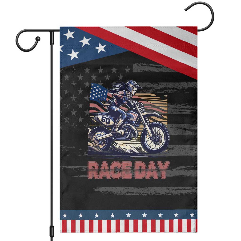 Dirt Bike Girl Garden Flag Patriotic Motocross American Flag Racing