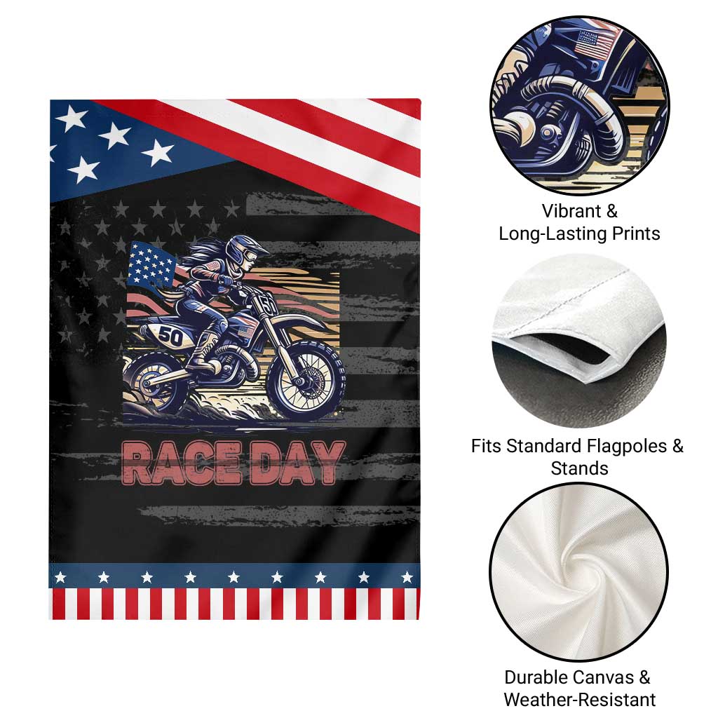 Dirt Bike Girl Garden Flag Patriotic Motocross American Flag Racing