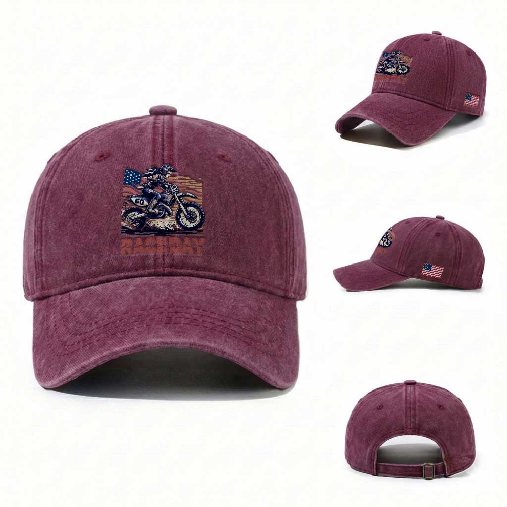 Dirt Bike Girl Washed Cotton Baseball Cap Patriotic Motocross American Flag Racing