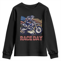 Dirt Bike Girl Youth Sweatshirt Patriotic Motocross American Flag Racing - Wonder Print Shop