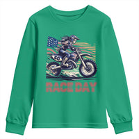 Dirt Bike Girl Youth Sweatshirt Patriotic Motocross American Flag Racing - Wonder Print Shop